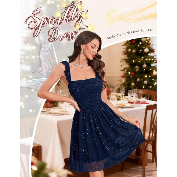 Sparkly Homecoming Dress Teens Ruffle Strap 80s Short Cocktail Sequin - Picture 4 of 5